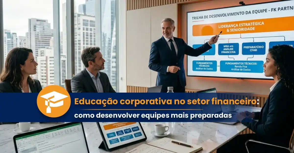 Profissionais analisando dados financeiros à direita praticamente a educação corporativa no setor financeiro