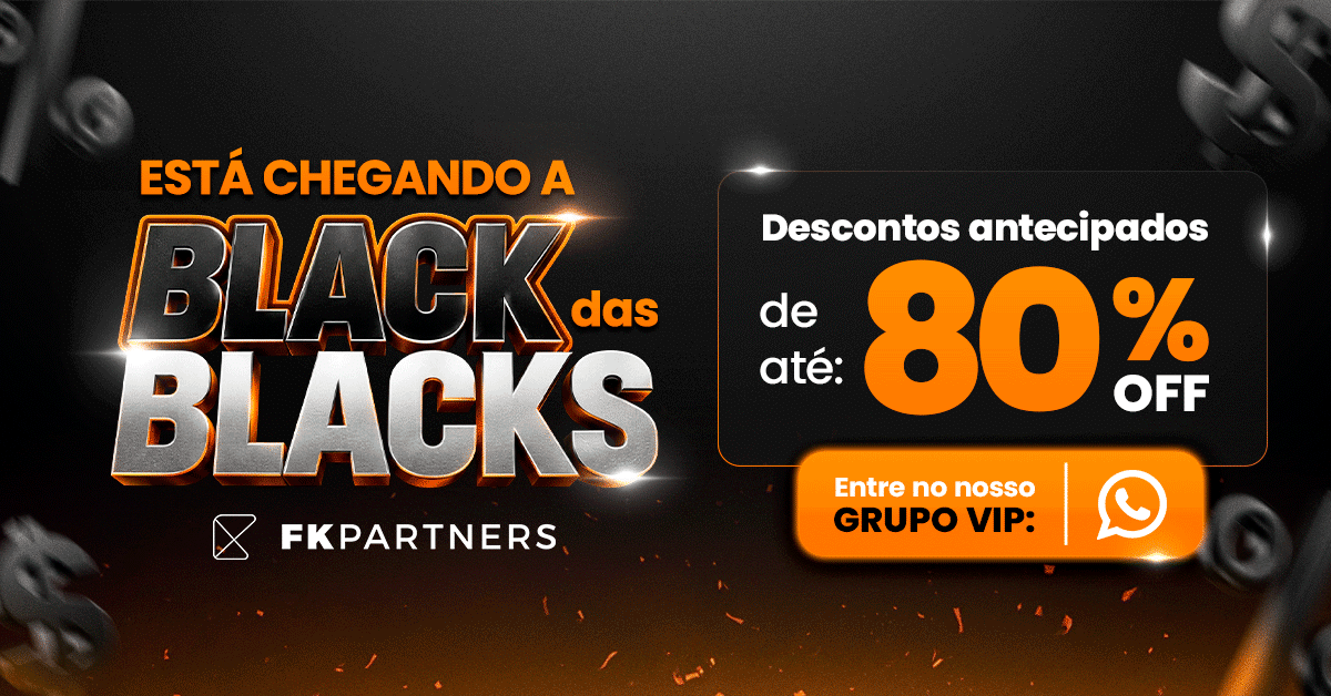 Banner promocional: descontos de até 80% no Black das Blacks e convite para grupo VIP no WhatsApp.